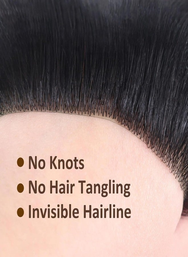 Voloria Men Forehead Hairline Toupee 100% Human Hair Skin PU Man Hairpieces Frontal Hair Topper for Receding Natural Hairline Replacement Systems (0.59x6.29INCH, 1B Black Color) - Image 3